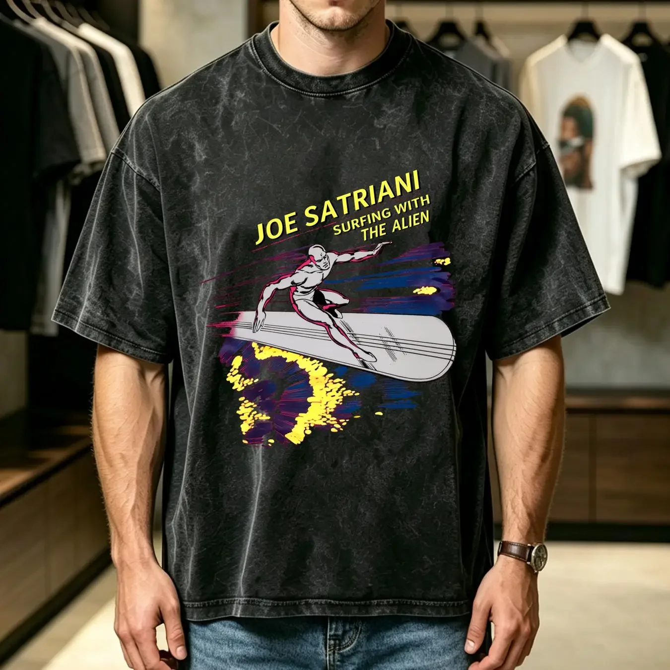 washed T Shirt Joe Satriani Surfing With The Alien Tour Full Size S 5XL vintage Washed designer clothes Casual streetwear