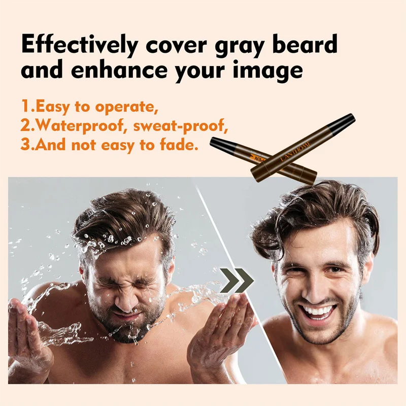 Waterproof Beard Pen Man Moustache Coloring Shaping Tools Thicker Longer Fuller Beard Eyebrows Hair Filling Pen Brown Hair Care