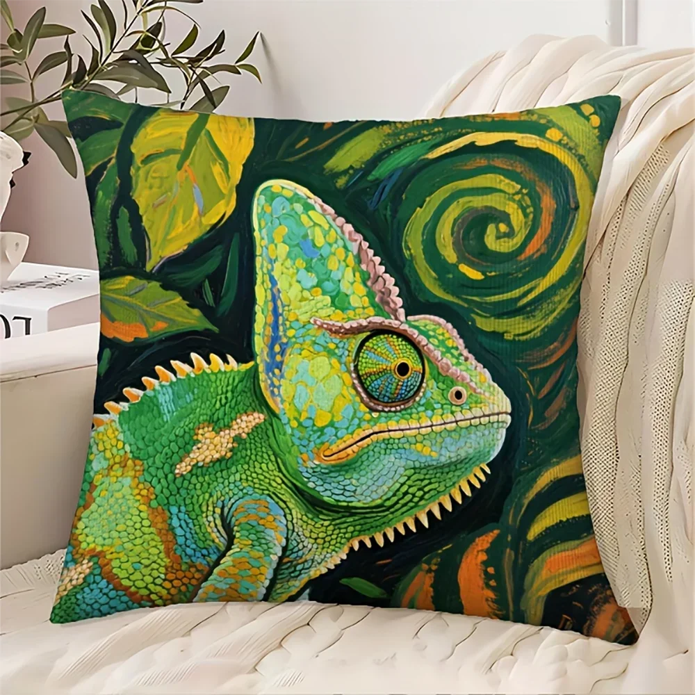 2D Flat Abstract Chameleon Oil Painting Style Throw Pillow Cover Home Decor Cushion Case For Sofa Bedroom Living Room
