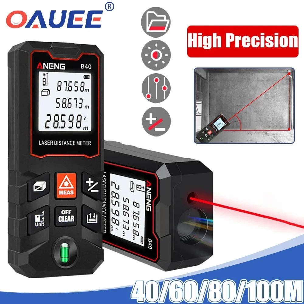

Oauee Digital Laser Tape Measure 40/80/100M Laser Rangefinder Accurate Distance Meter Construction Roulette Build Range Finder