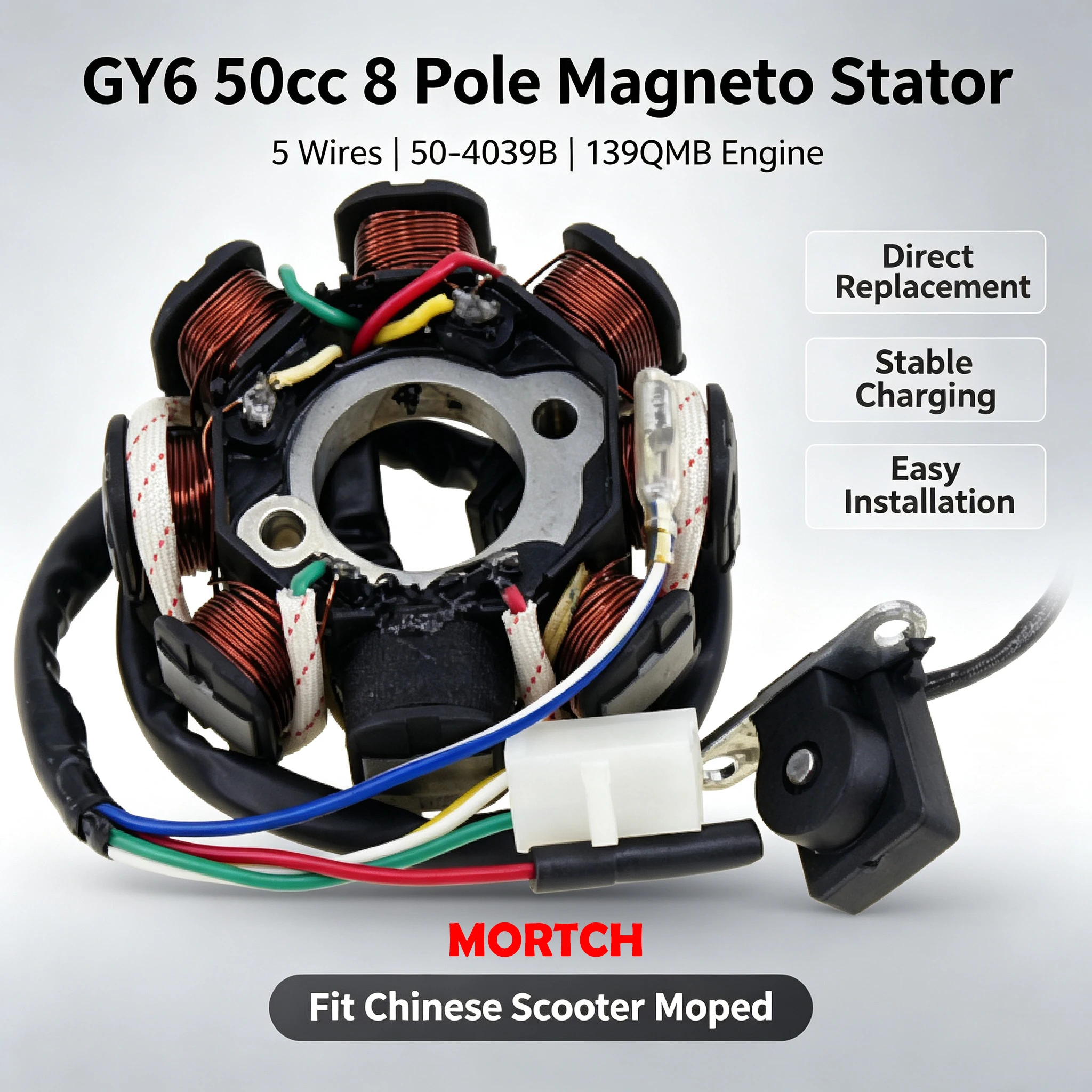 8-poliger 5-Draht-Magneto-Stator GY6 50cc 50-4039B für 139QMB Chinesischen Roller-Moped-Motor Ersatz – Detail 4