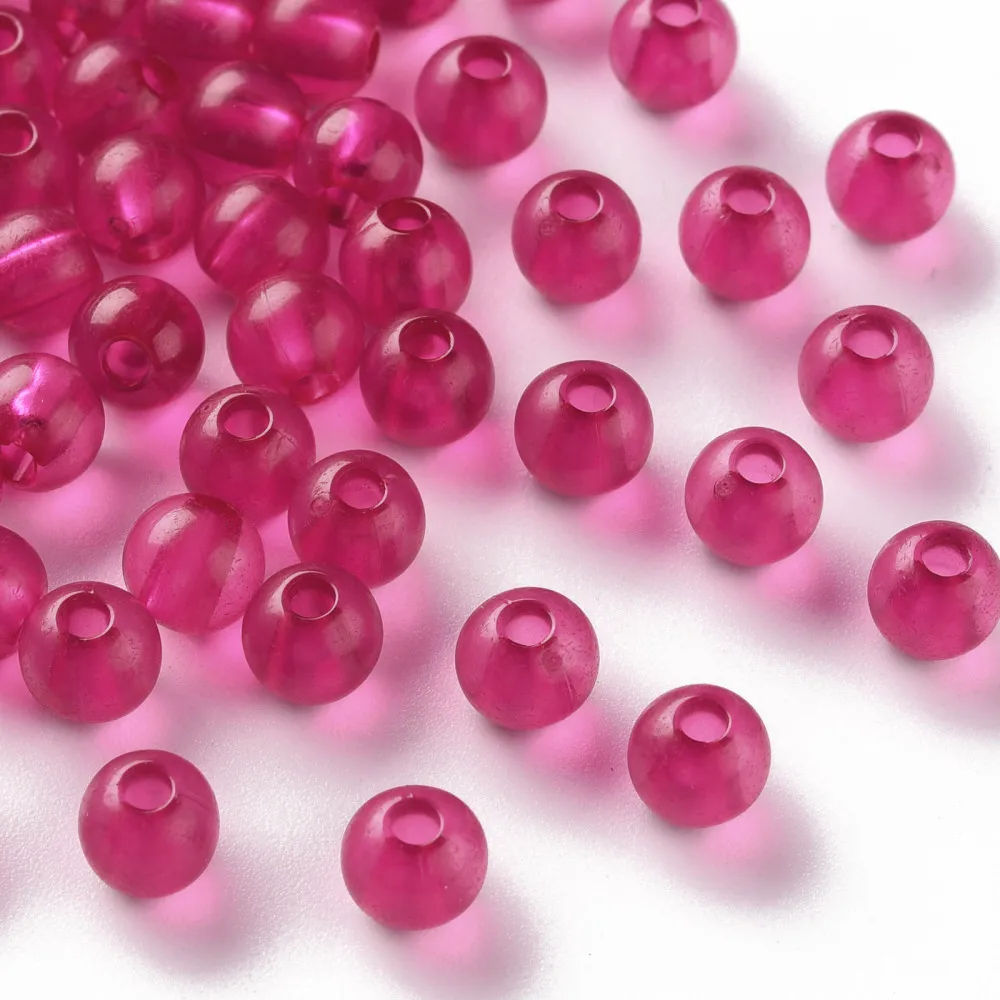 

500g Transparent Acrylic Beads Round Fuchsia 6x5mm Hole: 1.8mm about 4400pcs/500g