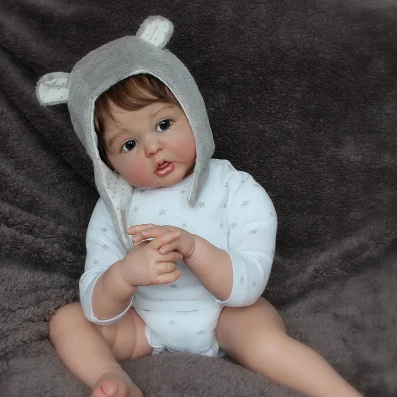 

60CM Reborn Toddler Girl Doll Erin Soft Cuddly Body 3D Skin with Visible Veins Handmade Collectible Art Doll with Rooted Hair