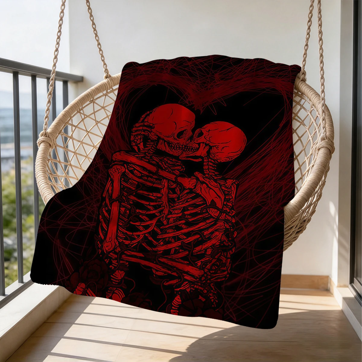 Bone Romance Flannel Blanket Warm Soft Halloween Christmas Couch Warm Cozy Decorative Decor Gift for All Season