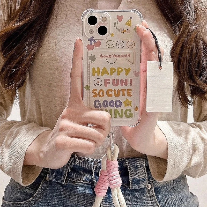 

Creative Card Holder Case For Tecno Spark 30C 20 Pro 20C 10 10C 9 POP 9 8 7 Pro iTEL A80 A70 P55 Cute Phone Case+ Hand Rope