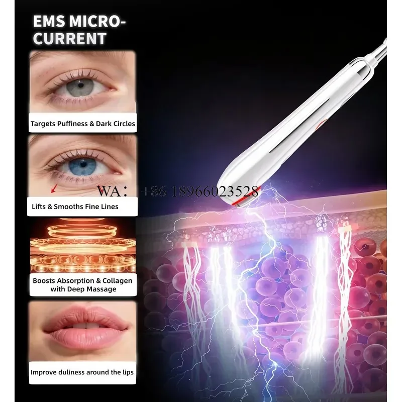 WMWMNU 2 in 1 Eye Beauty Device with 6 Replaceable Heads Massage Pen Soothing Warming Heat Compress Vibrating Massager Wand