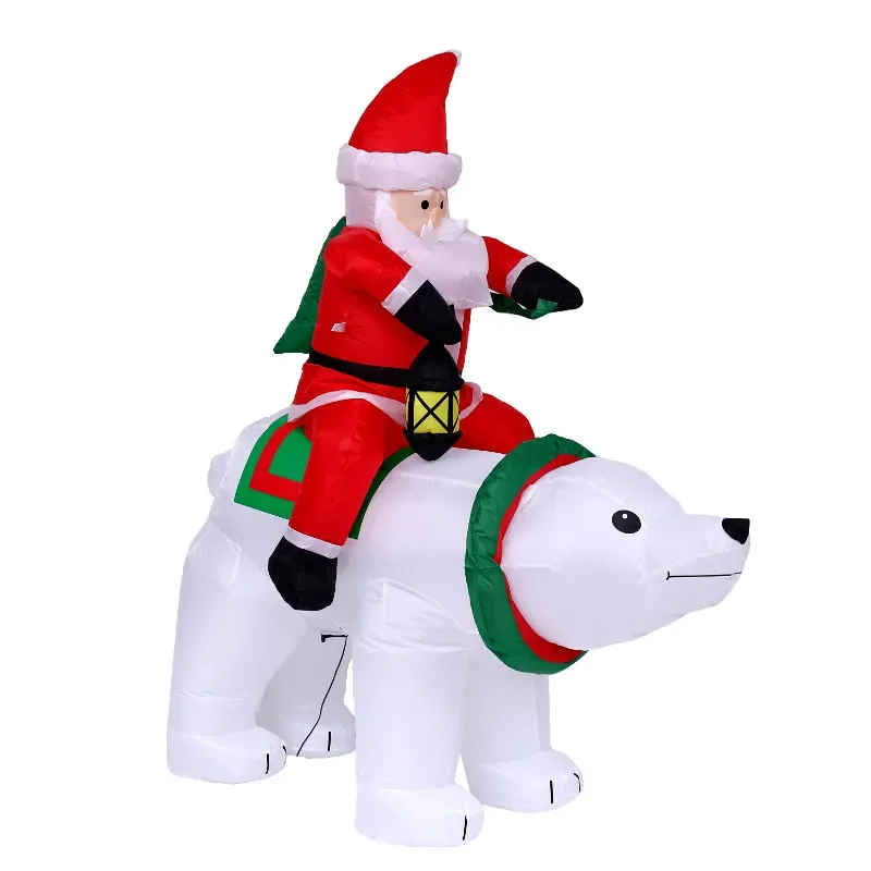 New cross-border Christmas inflatable decoration 1.8 meters lantern Santa Claus riding white bear, courtyard luminous