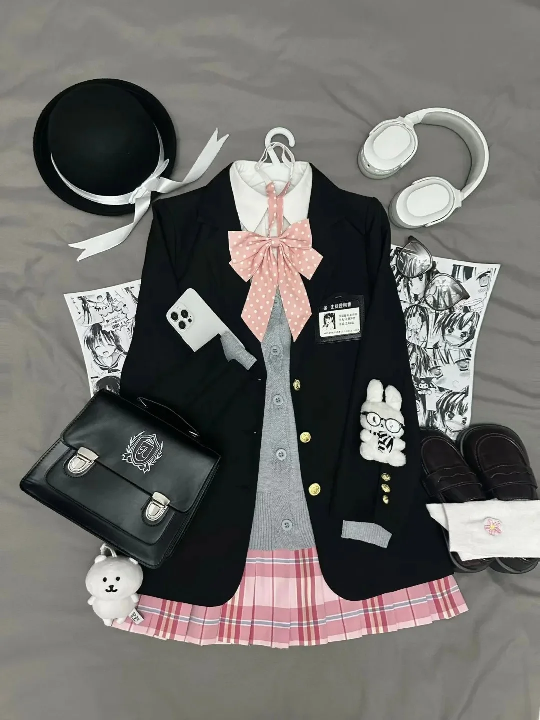 

Sweet School orm Sle JK Candy Knitted Cardigan Sweater Set Women's High Waist Warm Spring Faion Ensemble