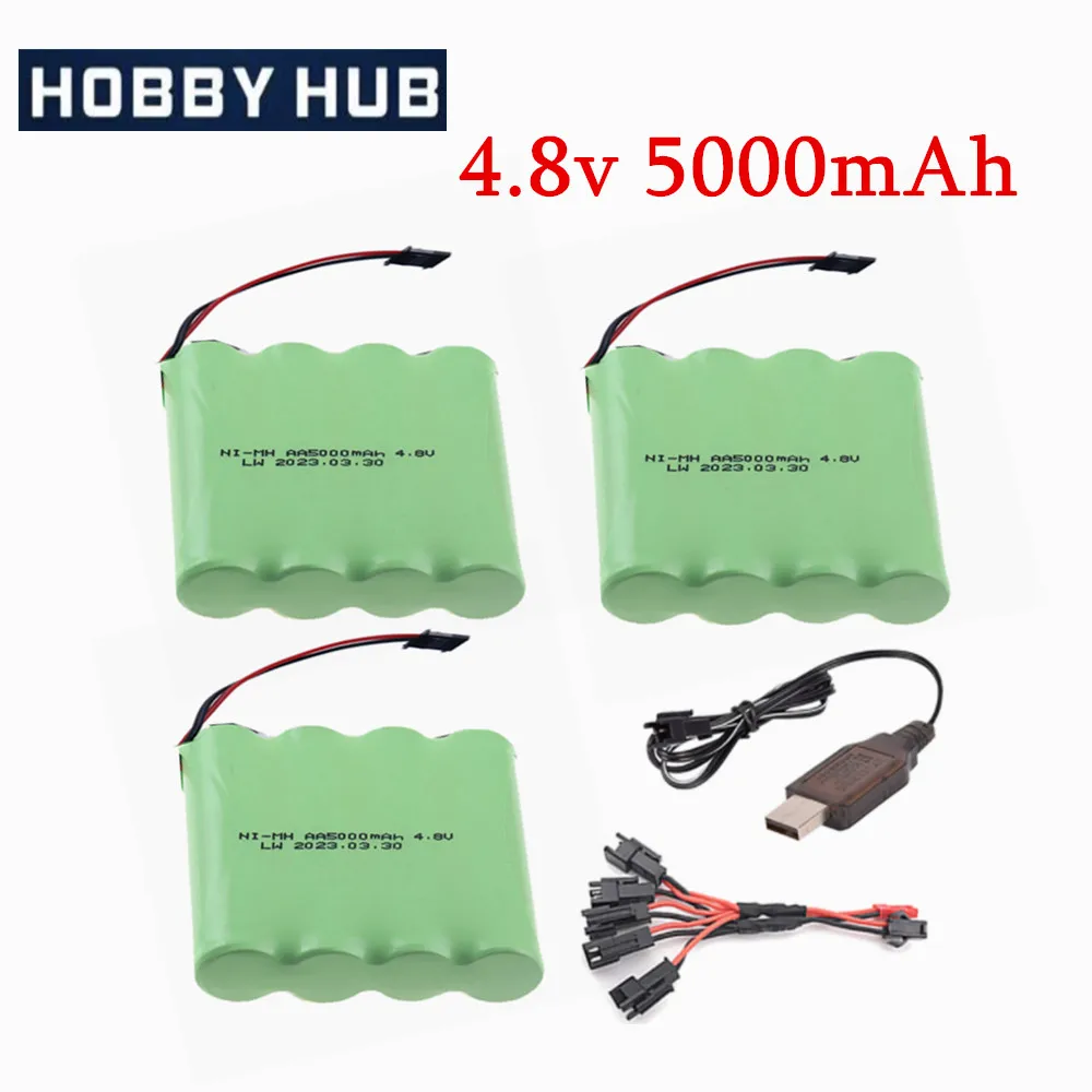 4.8v 5000mAh Rechargeable Battery For Rc Cars Tanks Robots Boat Ship Toys Gun NiMH AA 4.8 v Battery Pack With Charger