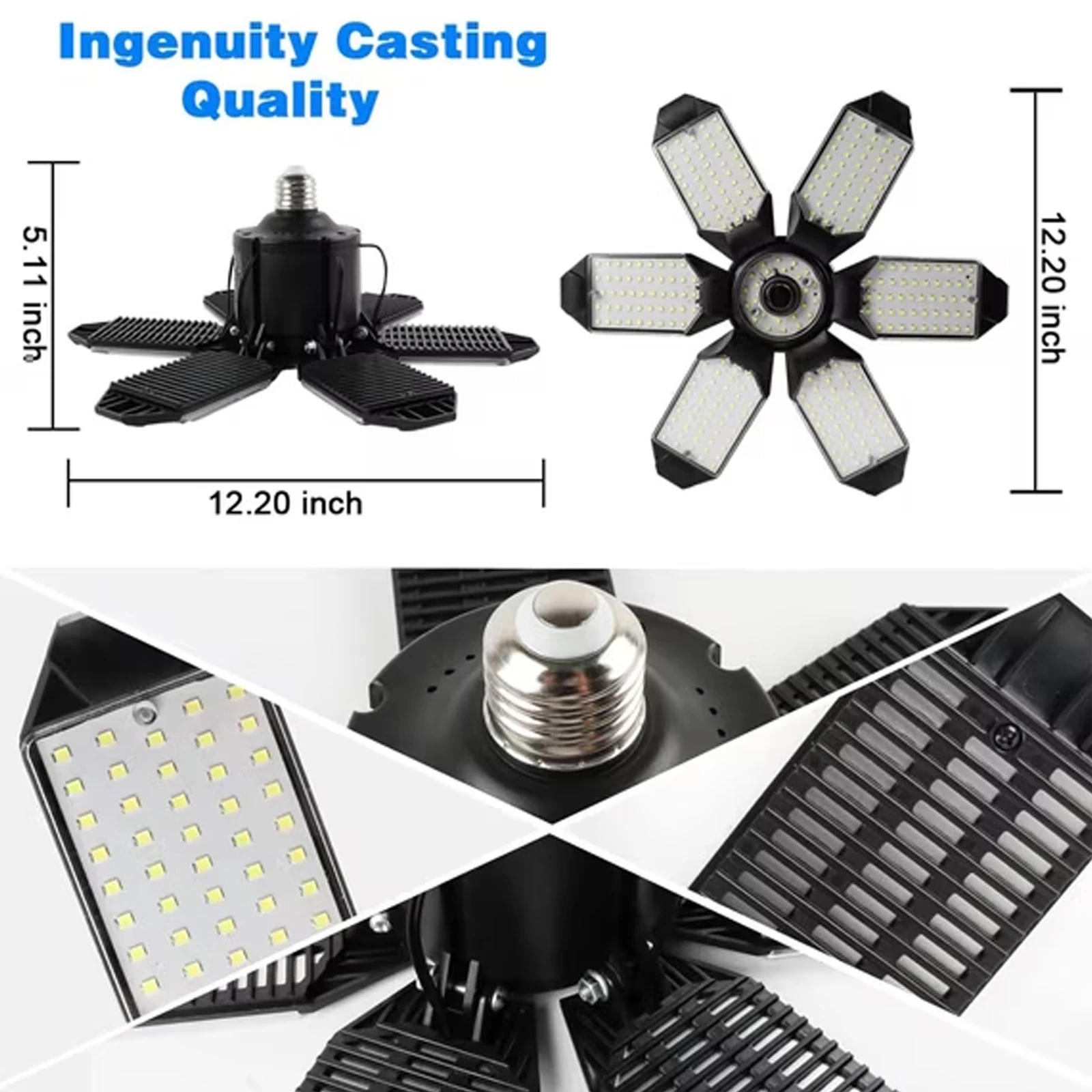 2pcs LED Garage Lights, Super Bright 64000LM 160W LED Garage Ceiling Light, 6500K LED Shop Light, W/6 Deformable Panels Screw in E26/E27 Socket LED Bulbs for Workshop Storage Warehouse