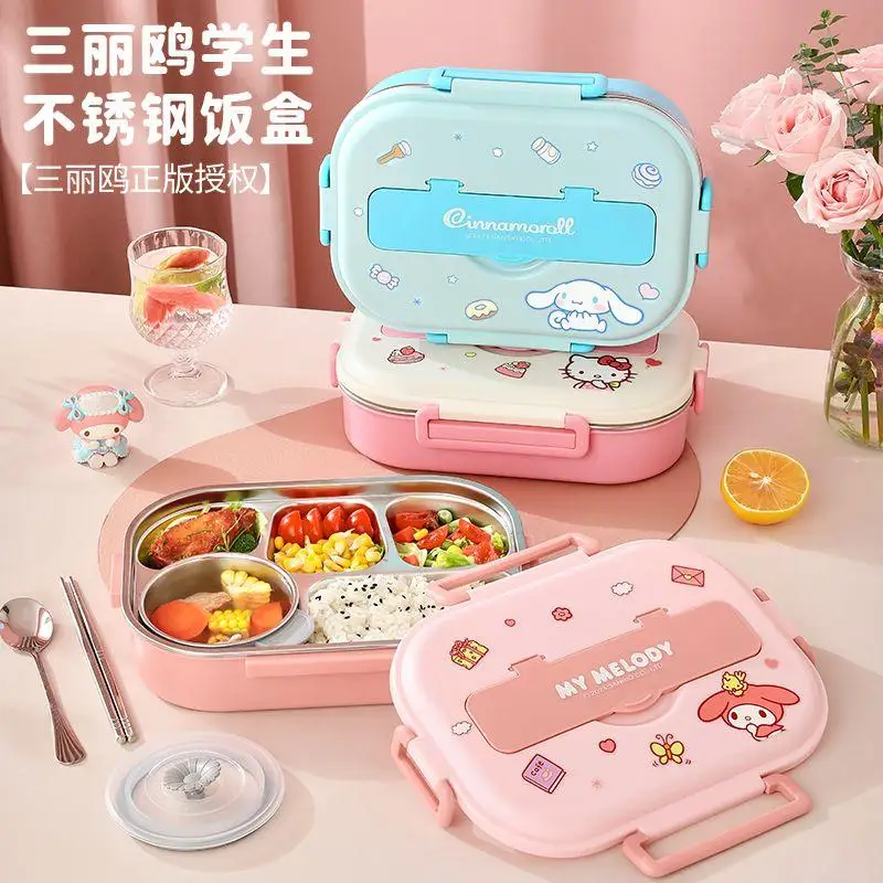 

Sanrios My Melody Lunch Box Set Cinnamoroll Cartoon Soup Bowl Spoon Chopsticks Meal Bag Placemat 5Pcs Anime Cute Tableware Suit