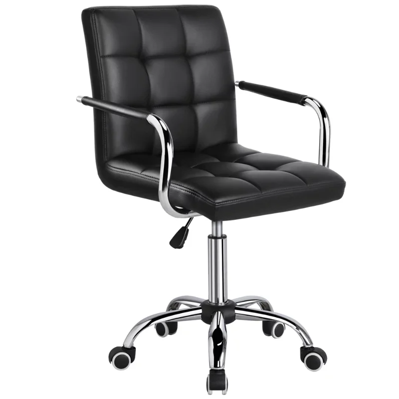 

Modern Adjustable Faux Leather Swivel Office Chair with Wheels, Black Office Furniture