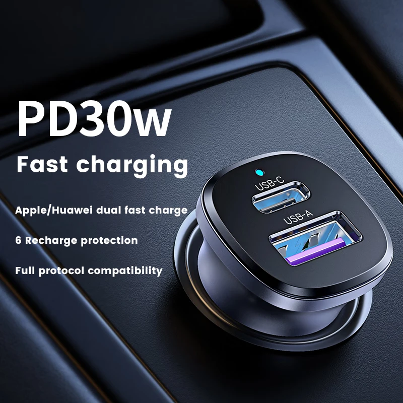 UGREEN 30W Adaptador de cargador de coche rápido Interfaz dual Cargador de coche de marca de alta calidad y bajo precio