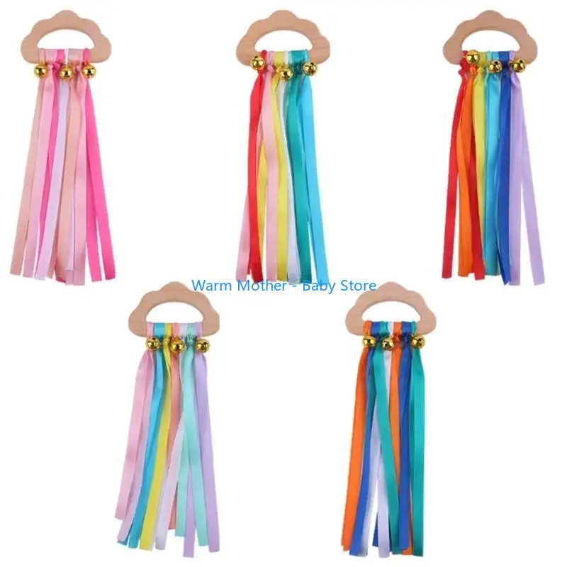 حلقة شريطية خشبية للأطفال لعبة عضاضة بشريط قوس قزح وشريط ضرس على شكل دائرة 57QE