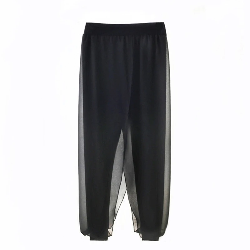 بنطلون هاريم واسع الساق رقيق للربيع والصيف، ياقة شال، تصميم فضفاض، بنطلون شبكي فضفاض بخصر مرتفع، طول تسعة أرباع، جينز نسائي