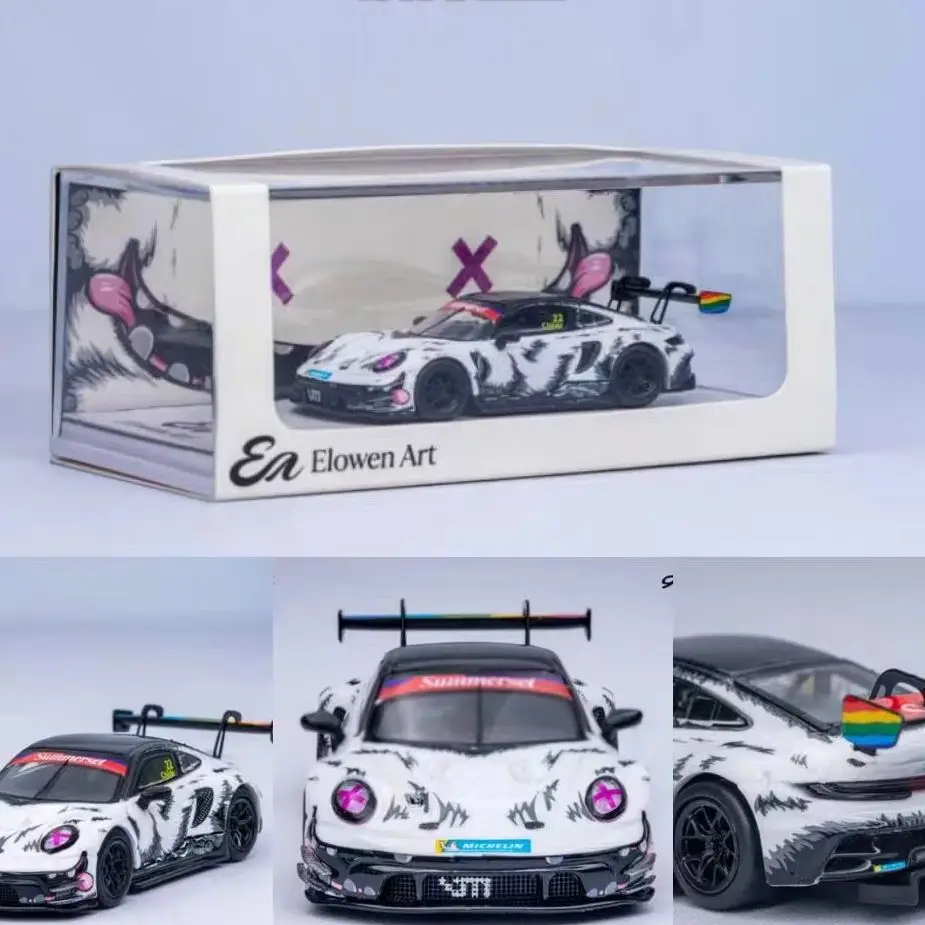 Elowen Art 1/64 Porsche 911 GT3R Snow Monster Lackiertes Legierungs-Automodell Sammlerstück Ornament Geschenk