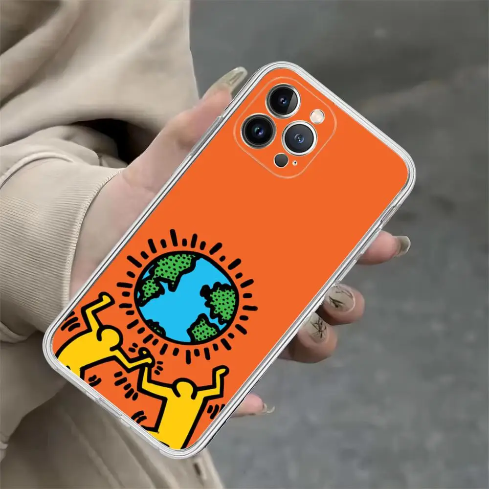 Colorful Print Graffiti Little Man Phone Case For iPhone 15 14 11 12 13 Mini Pro XS Max Cover 6 7 8 Plus X XR SE Funda Shell