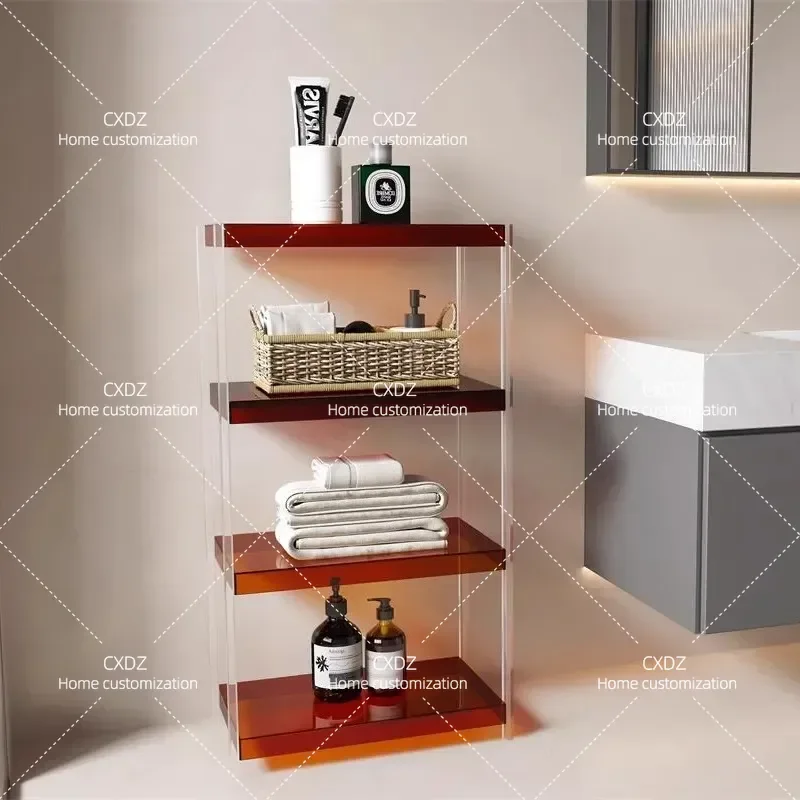 Acrylic Bathroom Shelf Multi Layer Storage Rack for Toilet Shower Room Floor Standing Display Organizer Bookshelf