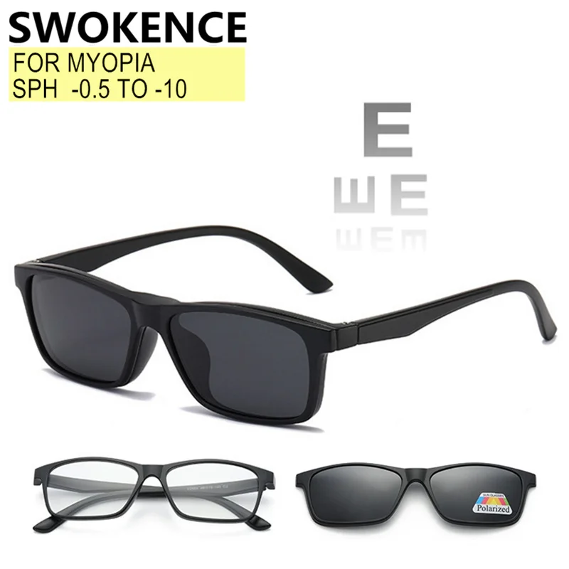

6 In 1 Multi-purpose Myopia Glasses With Clips On Sunglasses Men Women Prescription Custom For Nearsighted And Astigmatism F229