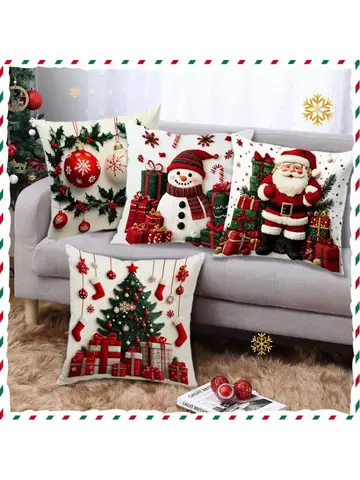45x45cm Linen Plush Cartoon Snowman Print Throw Pillowcase Santa Cluas Xmas Merry Christmas Decor 2025 Happy New Year 2026