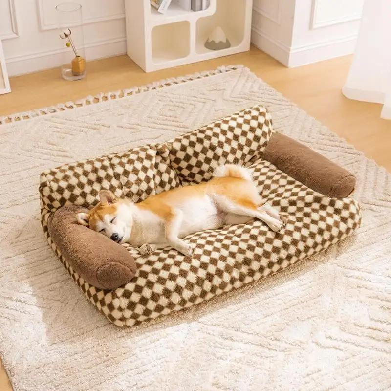 Luxury Fur Winter Pet Cat Nest Sofa Modern Puppy Small Animal Kitten Dog Bed Couch Cushion Bedding Indoor Kennel House Yorkshire