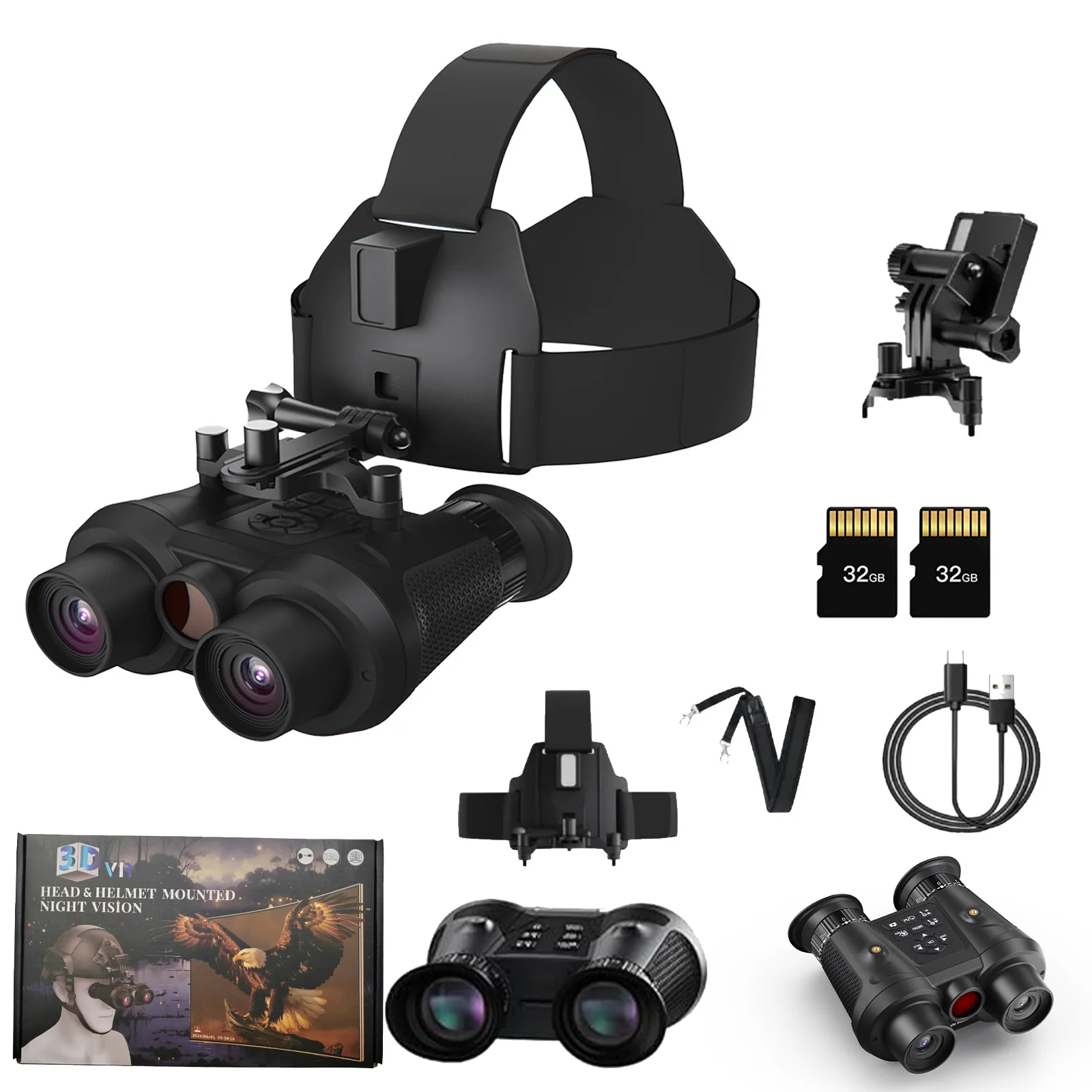 

3D VR Night Vision Goggles Head Mounted 4K Video 6X Digital Zoom with Two 32GB TF Cards Rechargeable 2296FT Digital Infrared Night Vision Binoculars