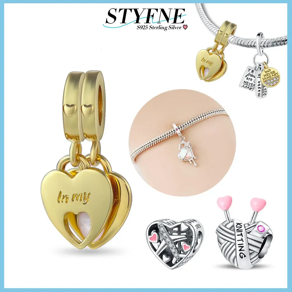 Sterling 925 Silver New Golden Heart-to-heart Charm Sweet Parent-child for Women Couple Diy Original Bracelet Jewelry Gift