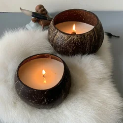 Coconut Bowl Natural Wood 250g Candle Jar Aromatherapy Container Tableware Dessert Handmade Crafts Smoothie Bowl Decoration