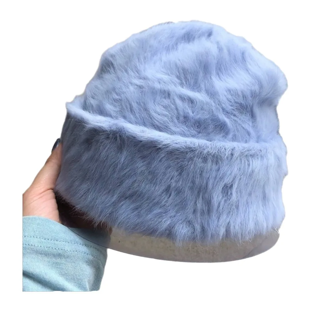 Fashion Solid Color Slouchy Beanie Hat Y2k Rabbit Fur Winter Knitted Cap Elastic Warm Ear Protection Skullcap Skiing