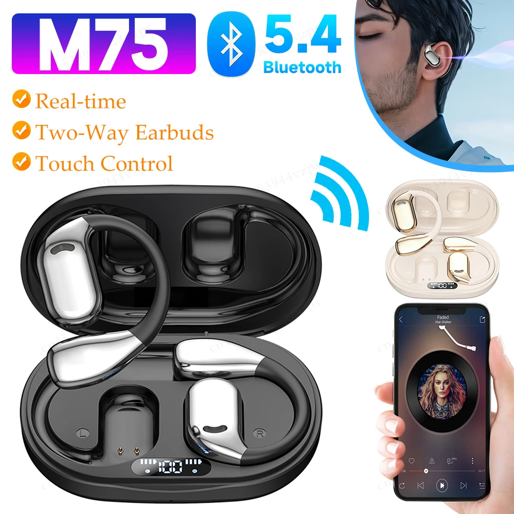 M75 Real-time Translators Headphones Bluetooth 5.4 Multi-language Translator 4-6H Translation Earbuds With 300mAh Charging Case