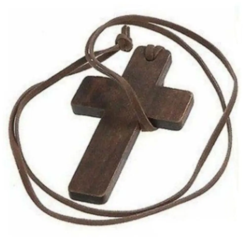 Ancient New Men Gift Brown Wooden Christian Leather Cord Necklace Jewelry Cross Pendant