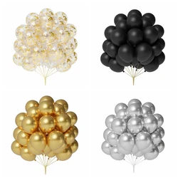 36pcs 12inch Balloon Bundle Set Gold Silver Metal Baloon Black Confetti Ballons Wedding Birthday Party Decorations Baby Shower