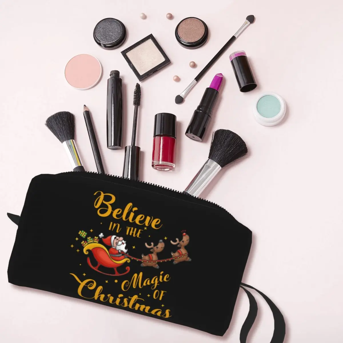 Lustige Santa Claus Reise Kultur beutel für Frauen glauben an die Magie von Weihnachten Make-up Kosmetik tasche Beauty Storage Dopp Kit