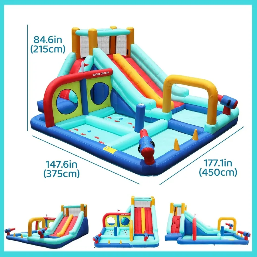 Opblaasbare waterglijbaan, waterglijbaan springhuis voor kinderen, water springhuis met glijbaan, opblaaswaterpark met 450W blazerba