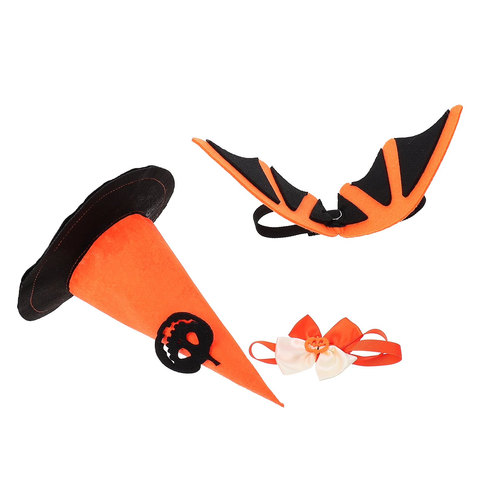 

1 Set Adjustable Halloween Pumpkin Hats With Wings Pet Costume Set For Cat Dog Decorative Bow Tie Party Festival Props Non-Woven
