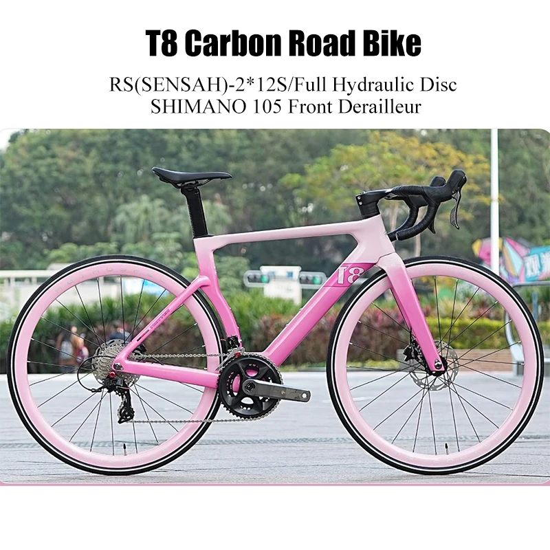 Cheap TWITTER T8 Carbon Road Bike SENSAH 24S Full Hydr Disc 700X28C Bicycle With Full Internal Cable Road Bikes For Men Women