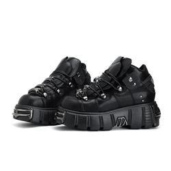 2026 NEW Punk Style Women Shoes Lace-up heel height 6CM Platform Shoes Woman Gothic Ankle Rock Boots Metal Decor Woman Sneakers