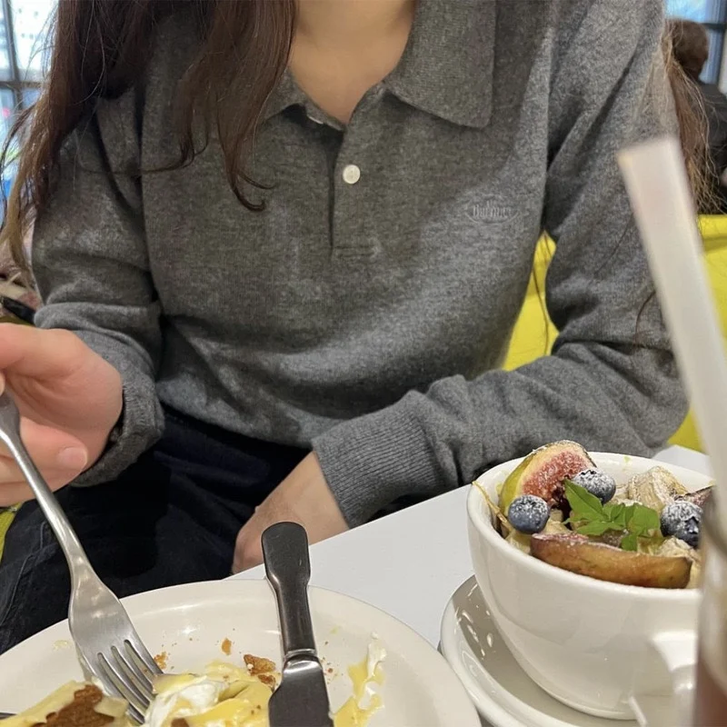 

Thebarnnet повседневный однотонный простой вязаный свитер в стиле ретро с вышивкой, шерстяной осенне-зимний женский модный топ