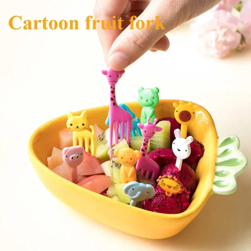 10pcs Mini Animal Fruit Fork Cartoon Children Snack Cake Dessert Food Pick Toothpick Bento Lunches Party Decor Random Color - view 2