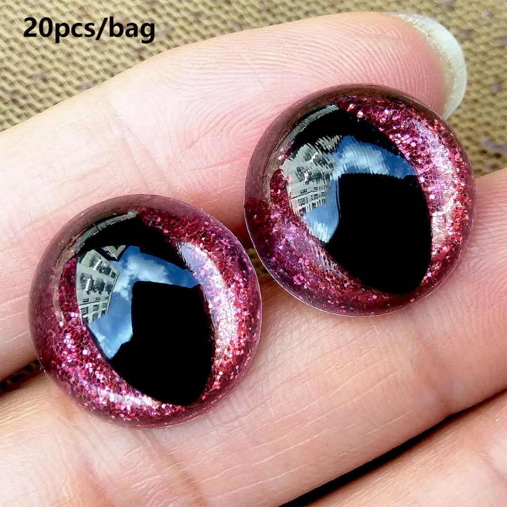 20pcs/set 18mm 3D Sparkling Crystal Cat's Eyes Plastic Resin 8 Colors Safety Glitter Eyes Crafts With Flash Pad Parts