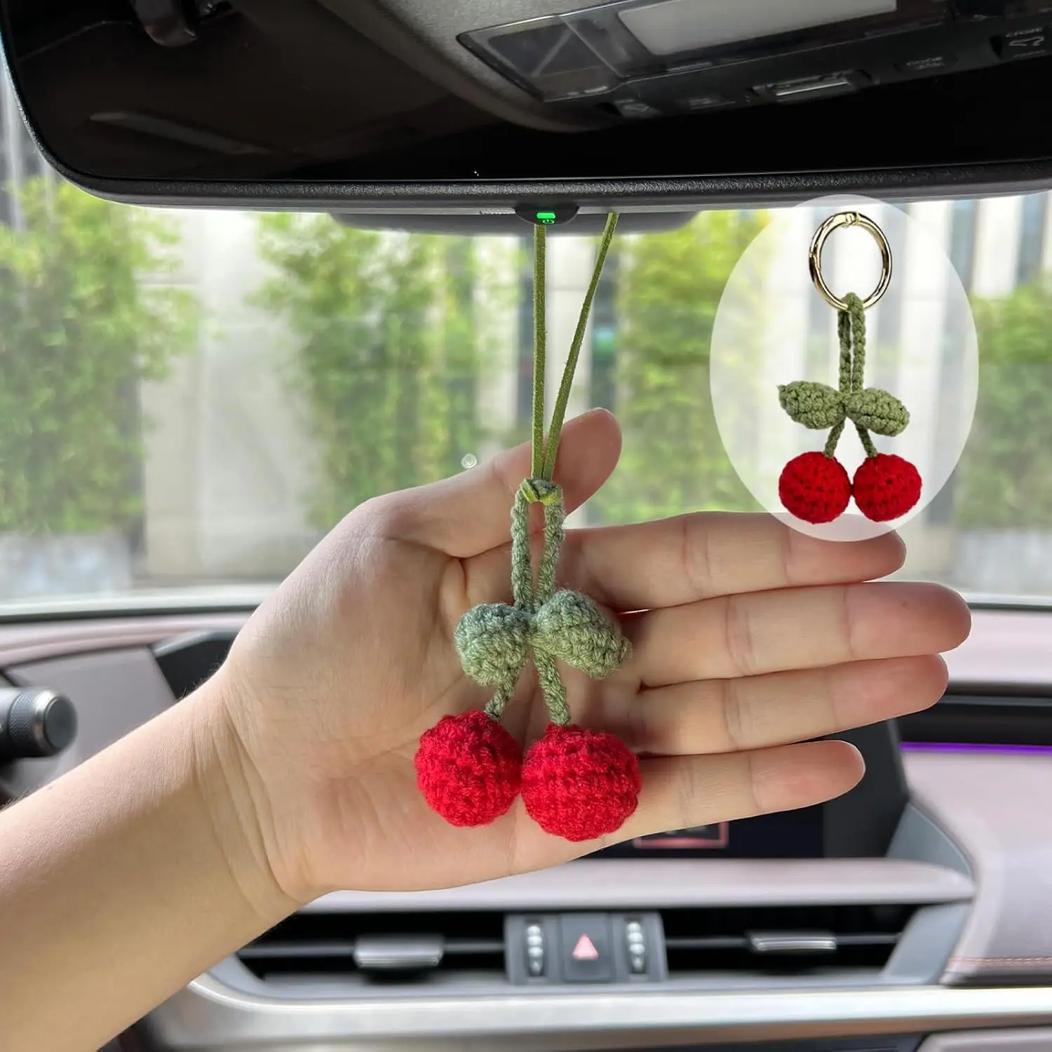 Handmade Cherry Decor Car Rearview Mirror Hanging Accessories Cherry Keychain
