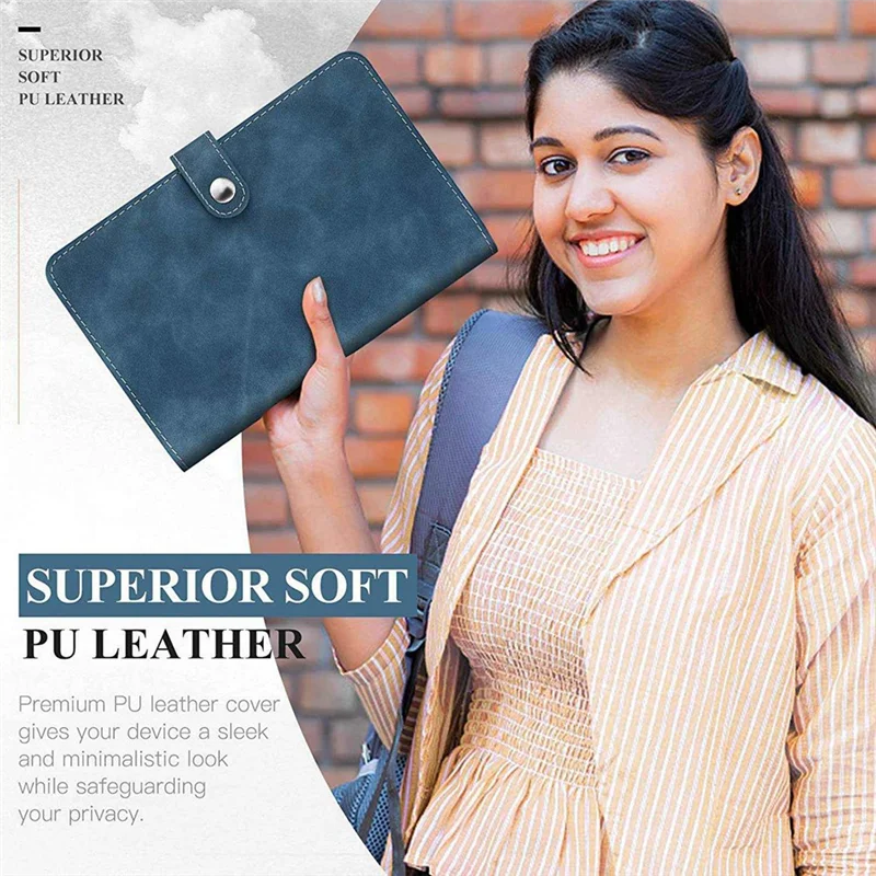 Carpeta de cuaderno de 6 anillas, carpeta de cuero PU, cubierta de carpeta de cuaderno PU + Metal + PVC con carpeta de plástico transparente A6, bolsa tipo sobre azul