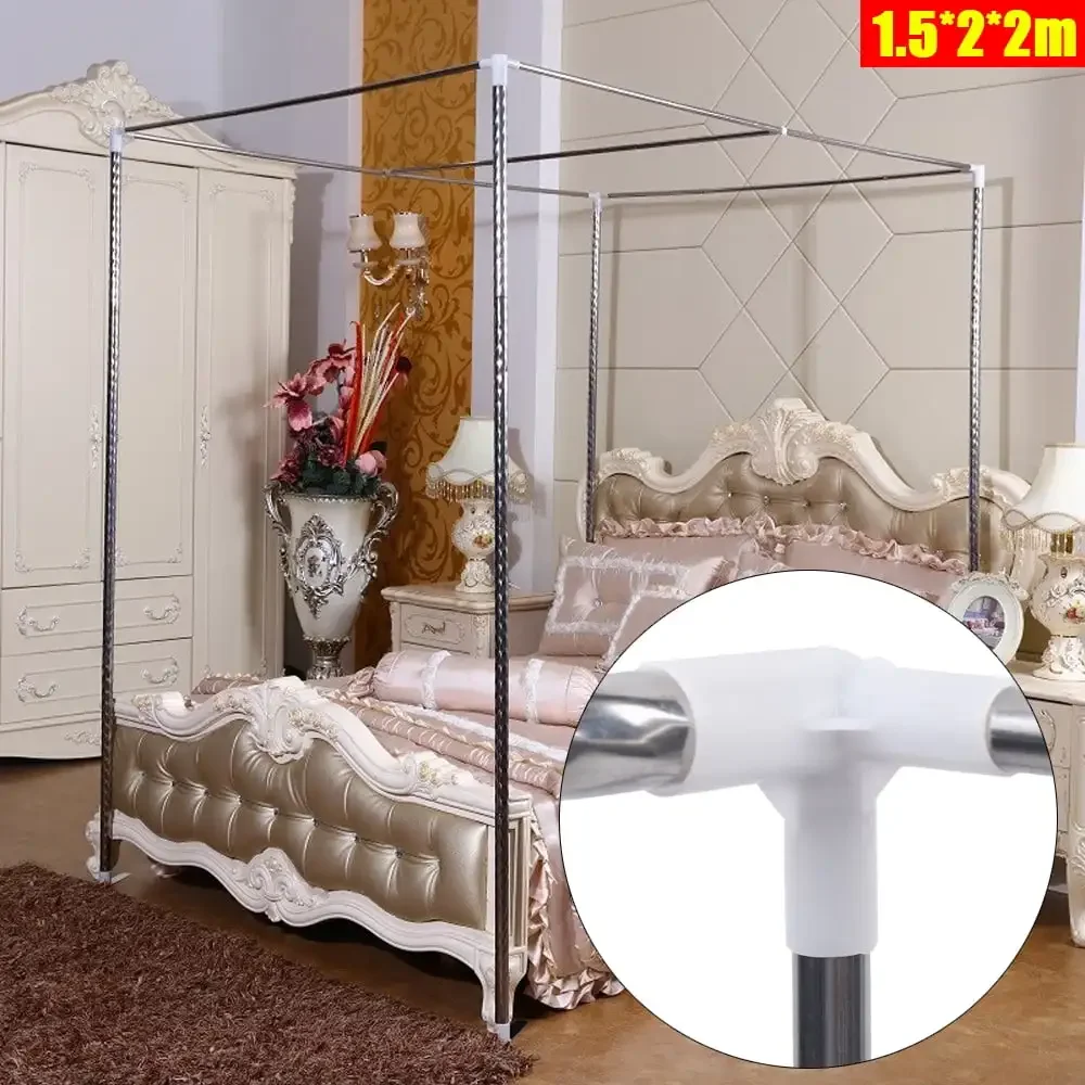 Detachable Mosquito Net Frame，Silver Rust-proof Stainless Steel Bedding Canopy Frame，for 4 Corner Bed for Twin/Full Size Bed