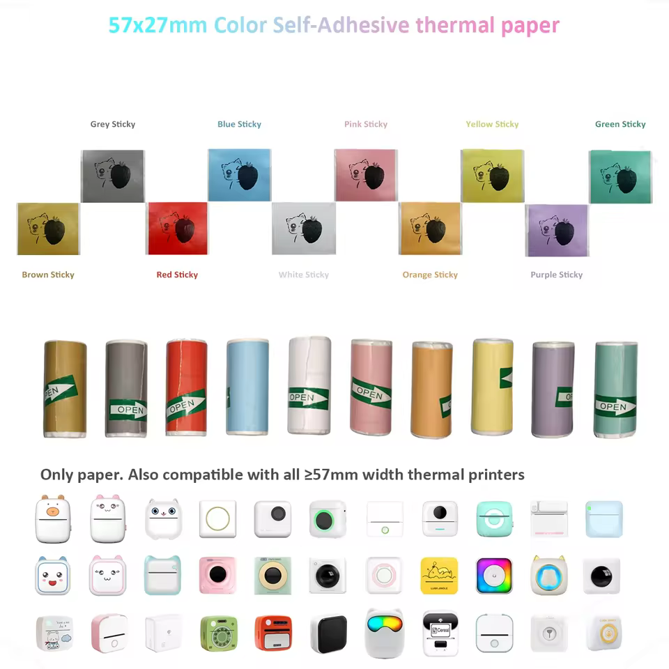 미니 프린터 컬러 스티커 감열지 라벨 용지 스티커 PeriPage PAPERANG Poooli 57mm 너비 포토 프린터 용 인화지
