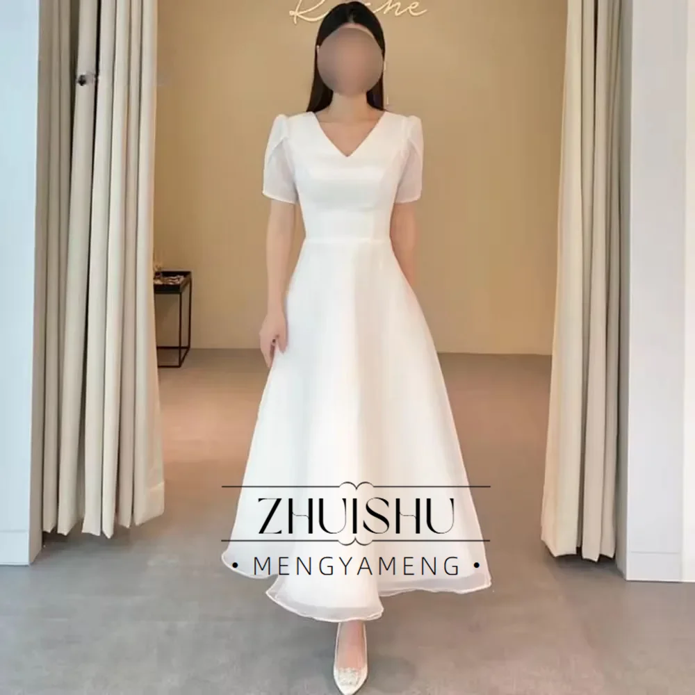 korean formal dresses ZHUISHU V-Neck A-Line Wedding Dress Custom prom dress long sleeves