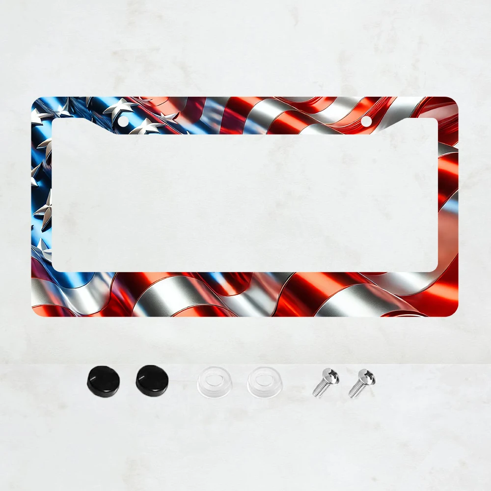 

1PC Classic American Flag License Plate Frame Stars and Stripes Aluminum License Plate Frame - 6 x 12 Inch US Standard Size