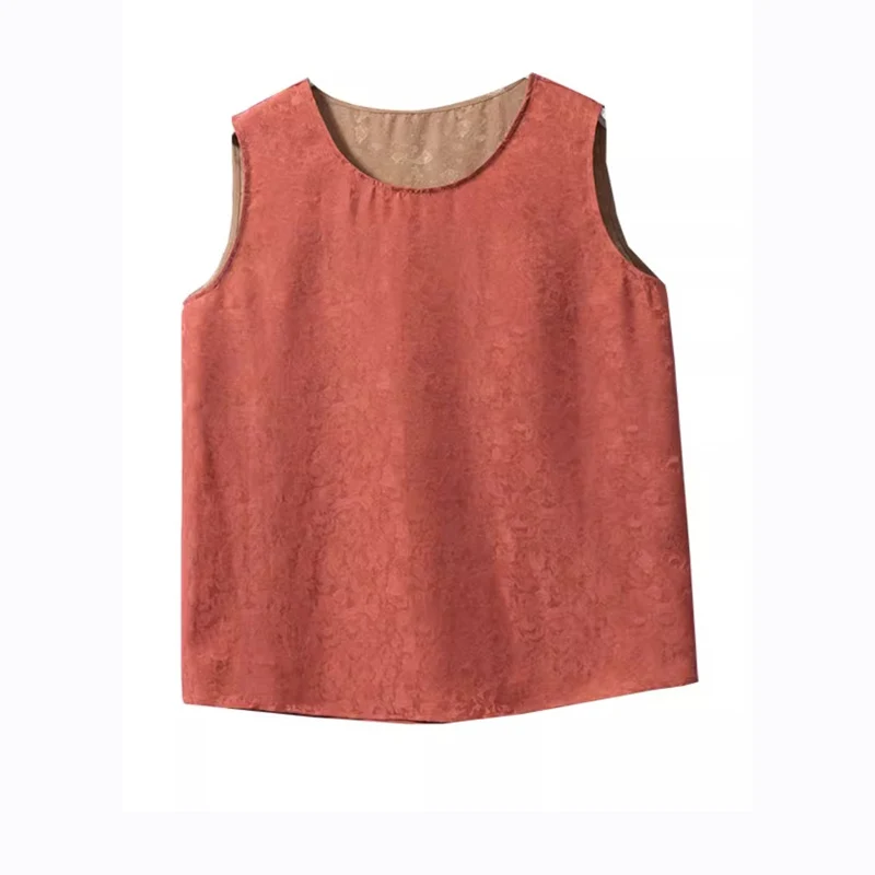 2025 Women's Casual New Double Color Double Sided Wear 100%Natural Mulberry Silk Fragrant Cloud Yarn Round Neck Fashion Tank Top