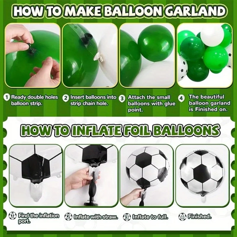 مجموعة 115 قطعة من بالونات كرة القدم مجموعة بالونات كرة القدم الخضراء للاحتفال بحفلات أعياد الميلاد وديكور الخيمة #2