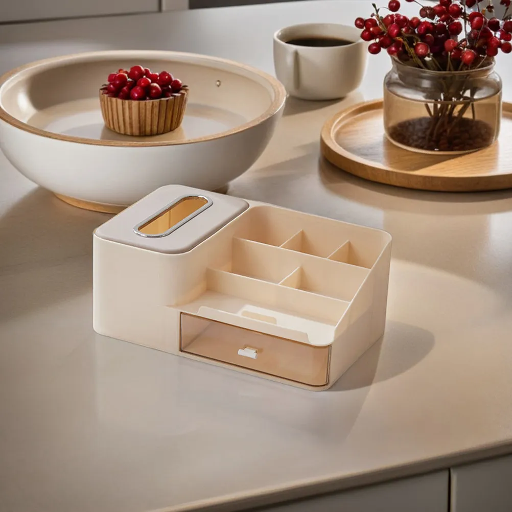 

Минималистичный настольный органайзер с выдвижным ящиком и держателем для салфеток, для косметики, туалетного столика, ванной комнаты, рабочего стола, хранения уходовых средств, канцелярских принадлежностей, помады