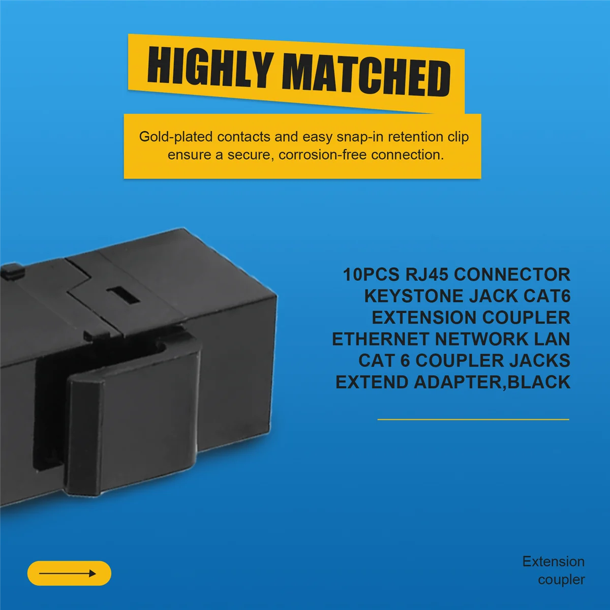 High-end 10Pcs RJ45 Connector Keystone Jack Cat6 Extension Coupler Ethernet Network LAN Cat 6 Coupler Jacks Extend Adapter,Black